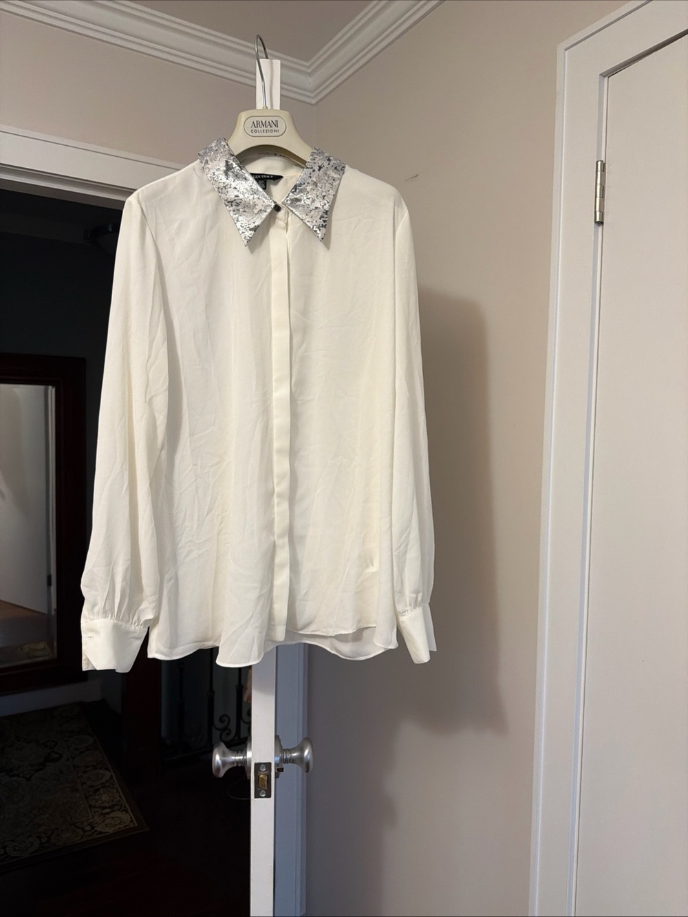 Ellen Tracy Sequin Collar White Dress Shirt